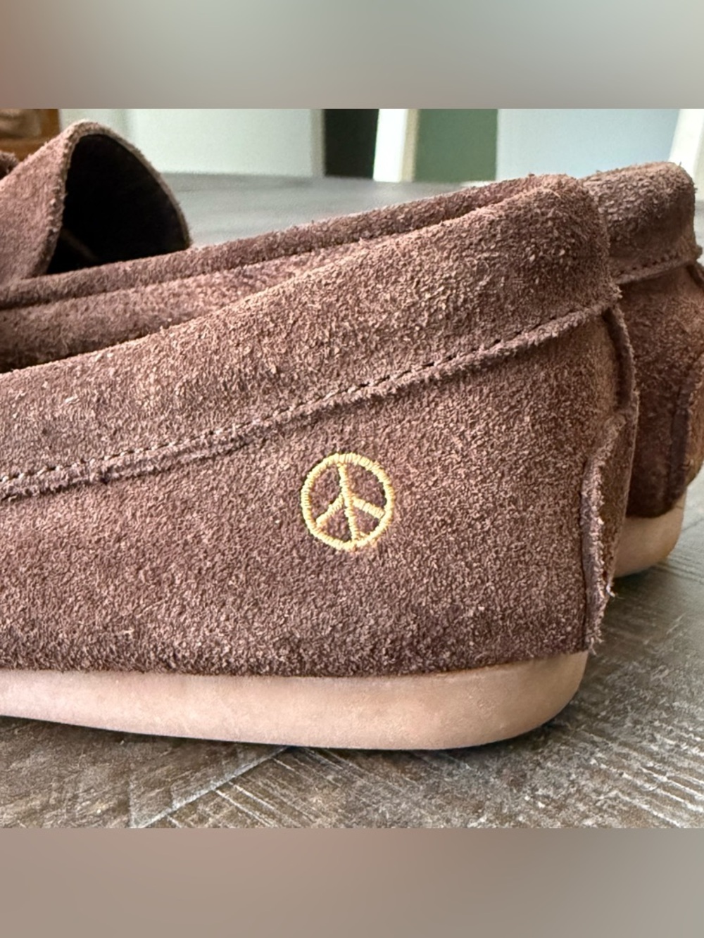 Women's Brown Suede Tassel Moccasins with Peace Logo - Picture 11 of 15